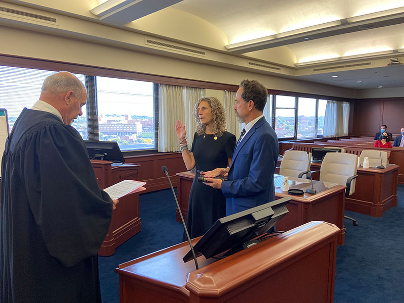 Carla B. Freedman being sworn in